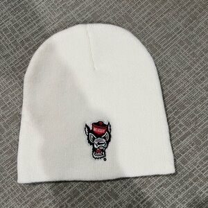 White NC Stare Beanie with Embroidered Logo